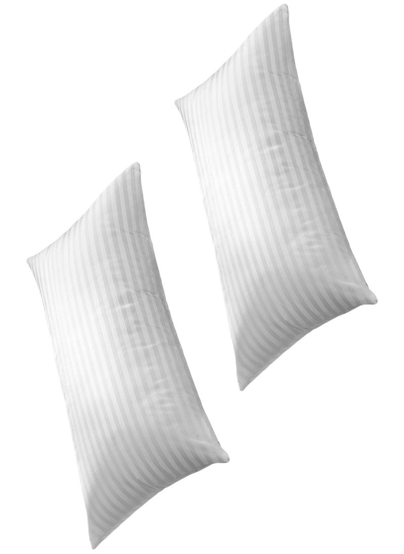 2 Piece Pack Comfortable Stripe Cotton Pillow White 50X90cm Made in Uae