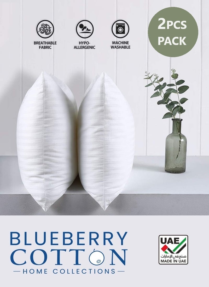 2 Piece Pack Comfortable Stripe Cotton Pillow White 50X90cm Made in Uae