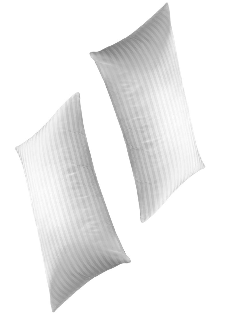 2 Piece Pack Cotton Bed Pillow Stripe White 50X90cm Made in Uae