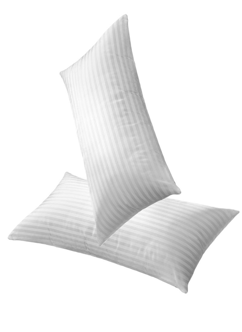 2 Piece Set Soft Cotton Bed Pillow Stripe White 50X90cm Made in Uae