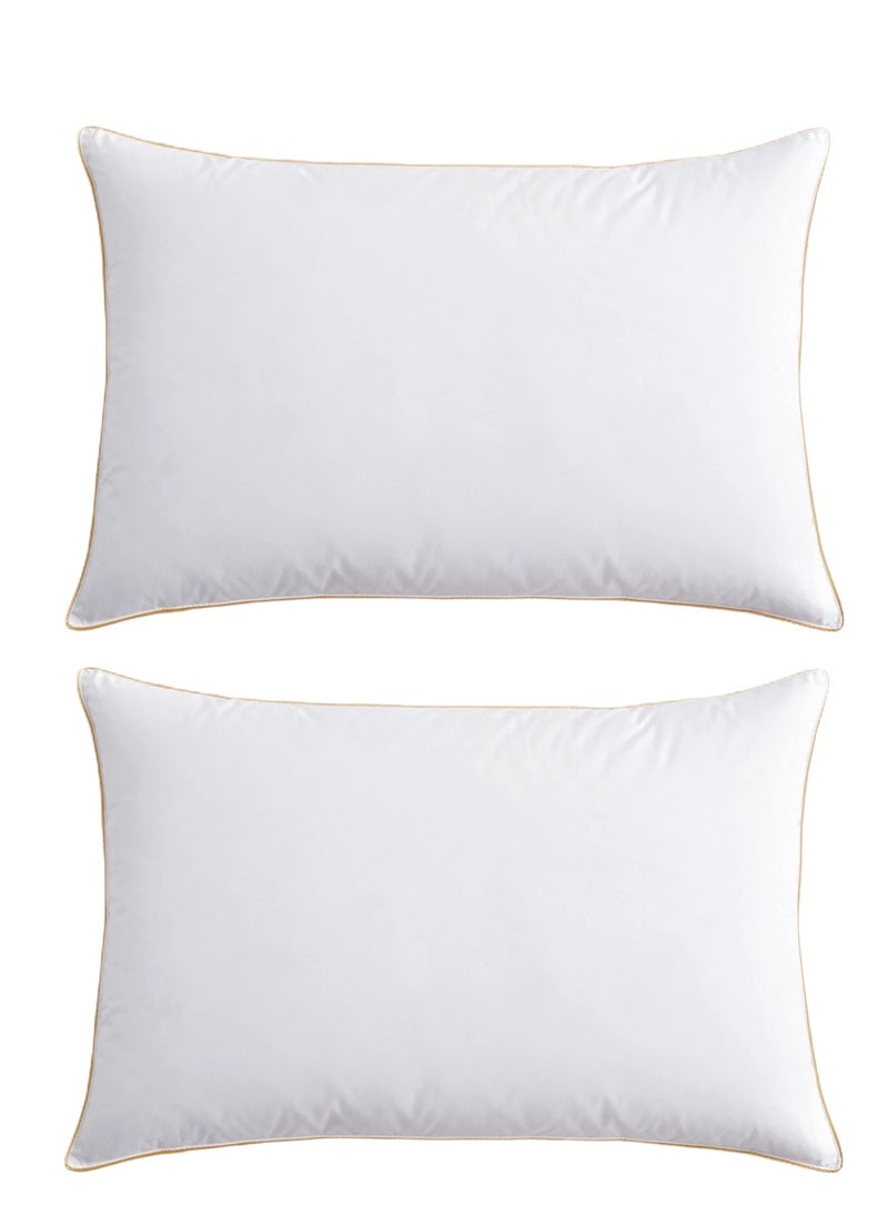 2 Piece Pack Golden single Piping Pillow Soft Cotton Bed Pillow White 50x70cm Made in Uae