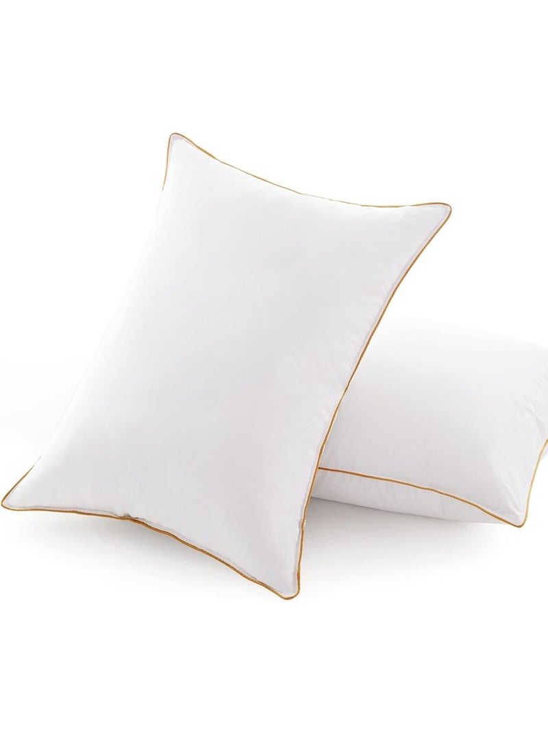 2 Piece Pack Classic Single Piping Golden Line Cotton Bed Pillow 50x70cm Made in Uae