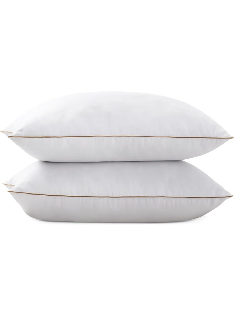 2 Piece Pack Soft Golden Single Piping Cotton Bed Pillow 50x70cm Made in Uae