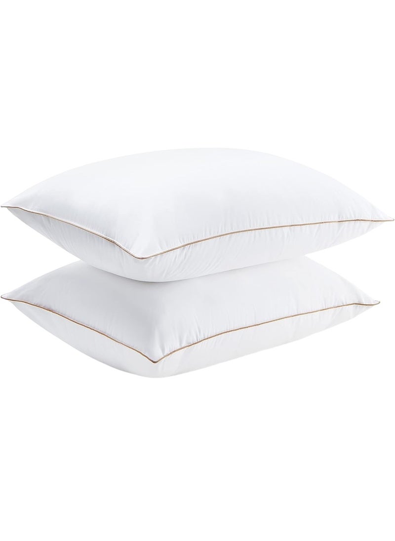 2 Piece Pack Single Piping Pillow Cotton White Gold Piping Pillow 50x70cm Made in Uae