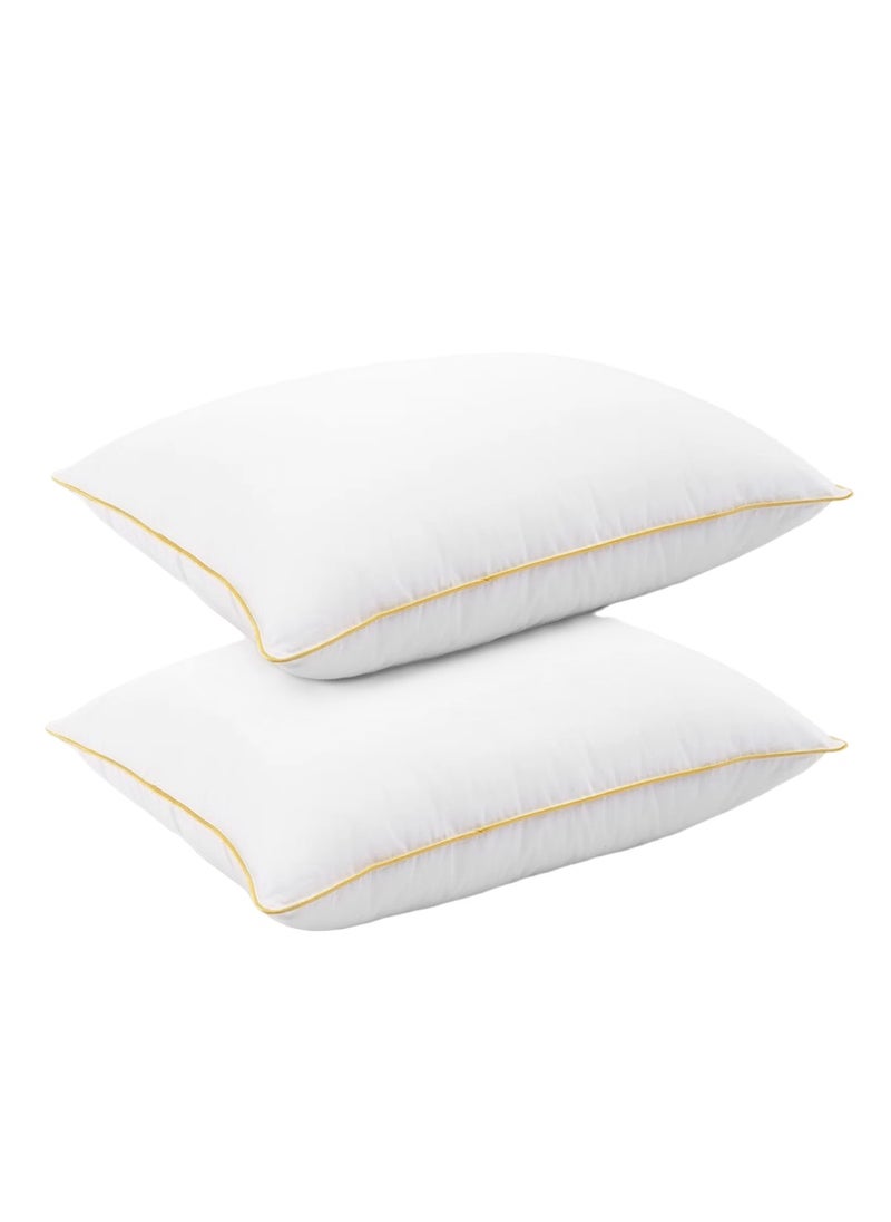 2 Piece Pack Cotton Bed Pillow With Golden Single Piping 50x70cm Made in Uae