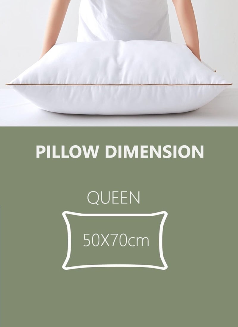 2 Piece Pack Single Piping Soft Bed Pillow White With Gold Line 50x70cm Made in Uae