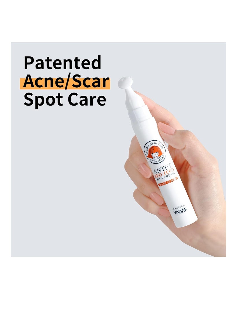 YADAH Anti Trouble Red Zero Spot Cream, Easy Application Acne Spot Treatment, Natural Niacinamide Acne Treatment, 100% Vegan Formula For Acne Care, Acne Whitehead Scar Solution Treatment 0.5 FL.Oz.
