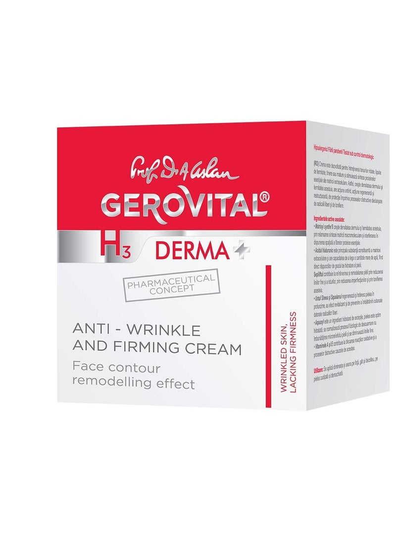 GEROVITAL DERMA+ Anti-Wrinkle and Firming Face Cream with Hyaluronic Acid, Sepilift, Vitamins A and E, Day and Night Moisturizing Face Cream, for Dry Skin, 50 mililiters
