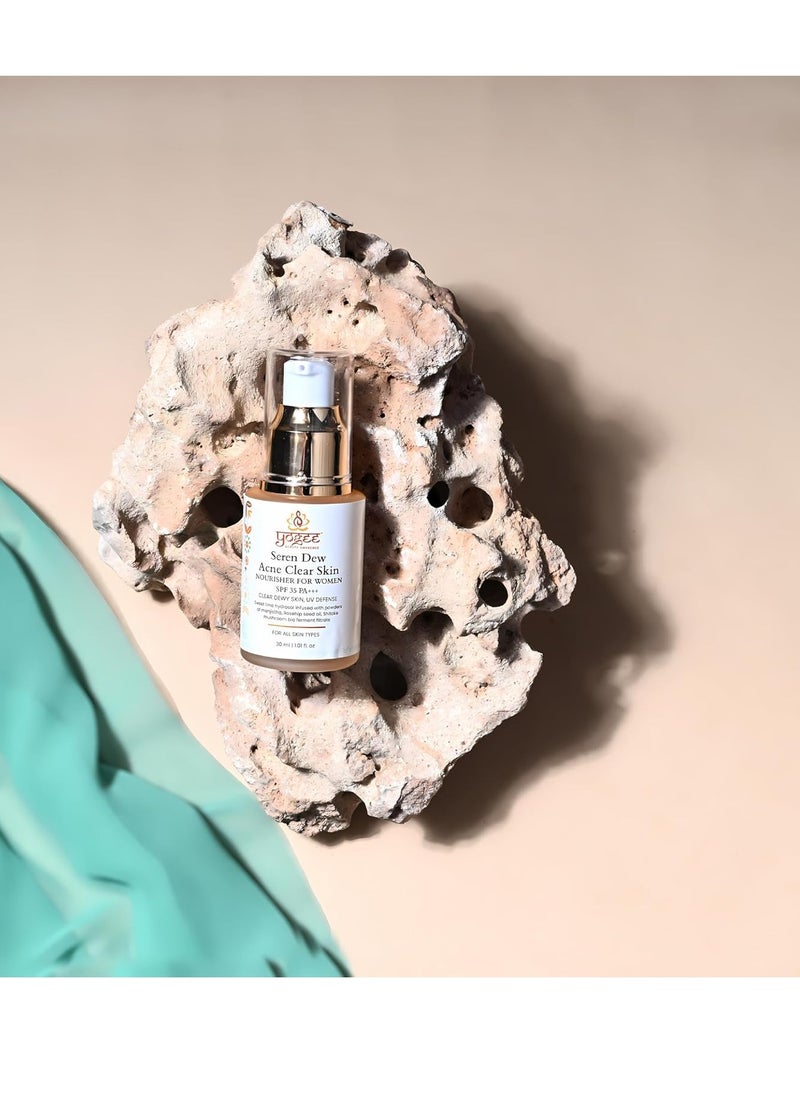 YOGEE Acne Clear Skin Nourisher with SPF 35 PA+++ | Face Cream for Acne and Wrinkle Reduction | Manjistha, Rosehip oil | For Men and Women | 30ml