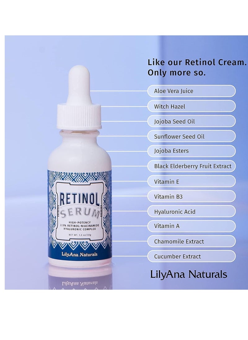 Retinol Plus - Retinol Cream for Face 1.7oz (1-Pack) and LilyAna Naturals Retinol 2.5% Serum 1oz (1-Pack), for effective treatment of dark spots and acne scars