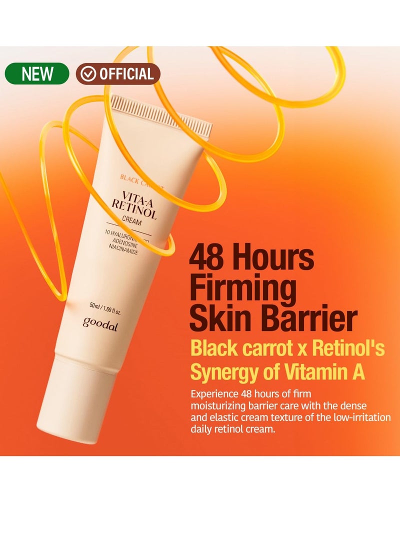 GOODAL Black Carrot Retinol Cream 1.69 fl.oz (50ml) – Beginner Friendly Korean Skin Care Moisturizer with VITA-A Retinol, Hyaluronic Acid, Niacinamide – 48H Lasting Hydration, Anti-Aging, Daily Cream
