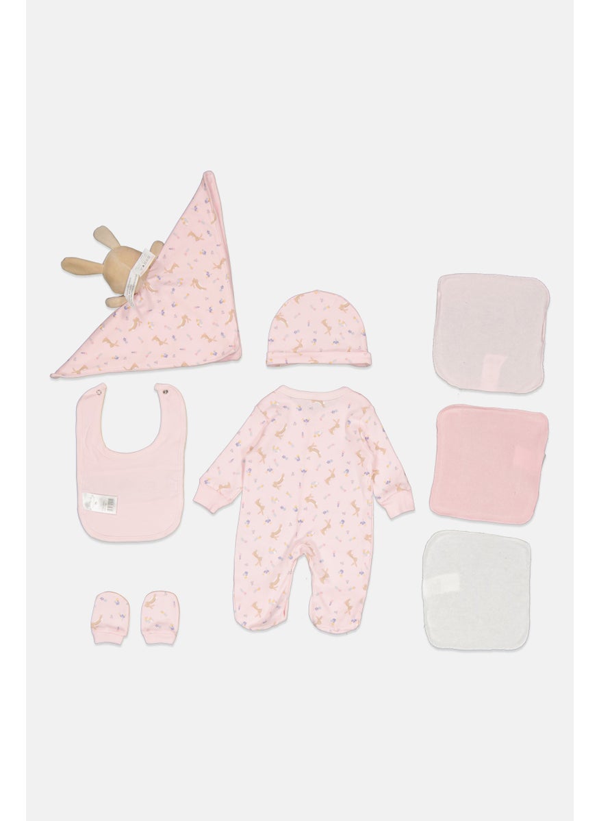 Toddlers Girl 8  Pieces Floral Bodysuit And Pants Hanging Gift Set, Pink