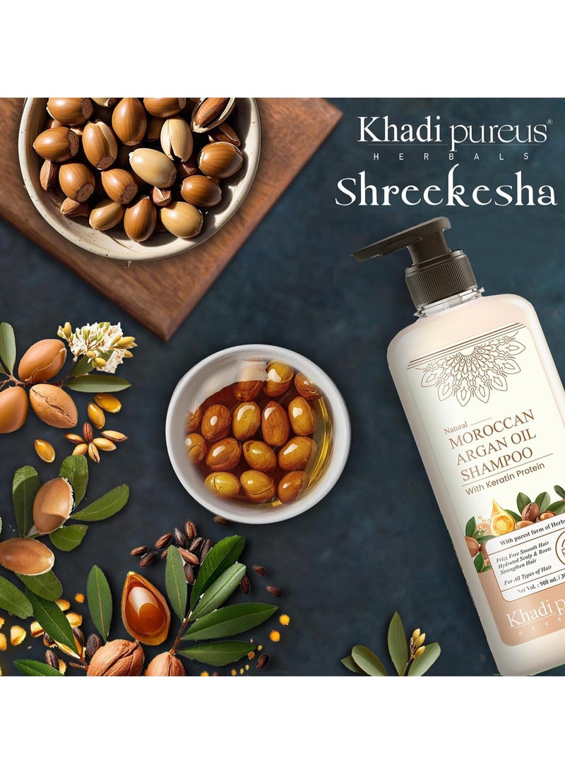 Pureus Herbals Shreekesha Moroccan Argan Oil Shampoo for frizz free Soft & Smooth Hair, Damage Control, Hair Growth, Reduce Hair Fall, Anti Dandruff & Hydrating Dry Scalp | Hair Cleanser for Women & Men (900 ml.)