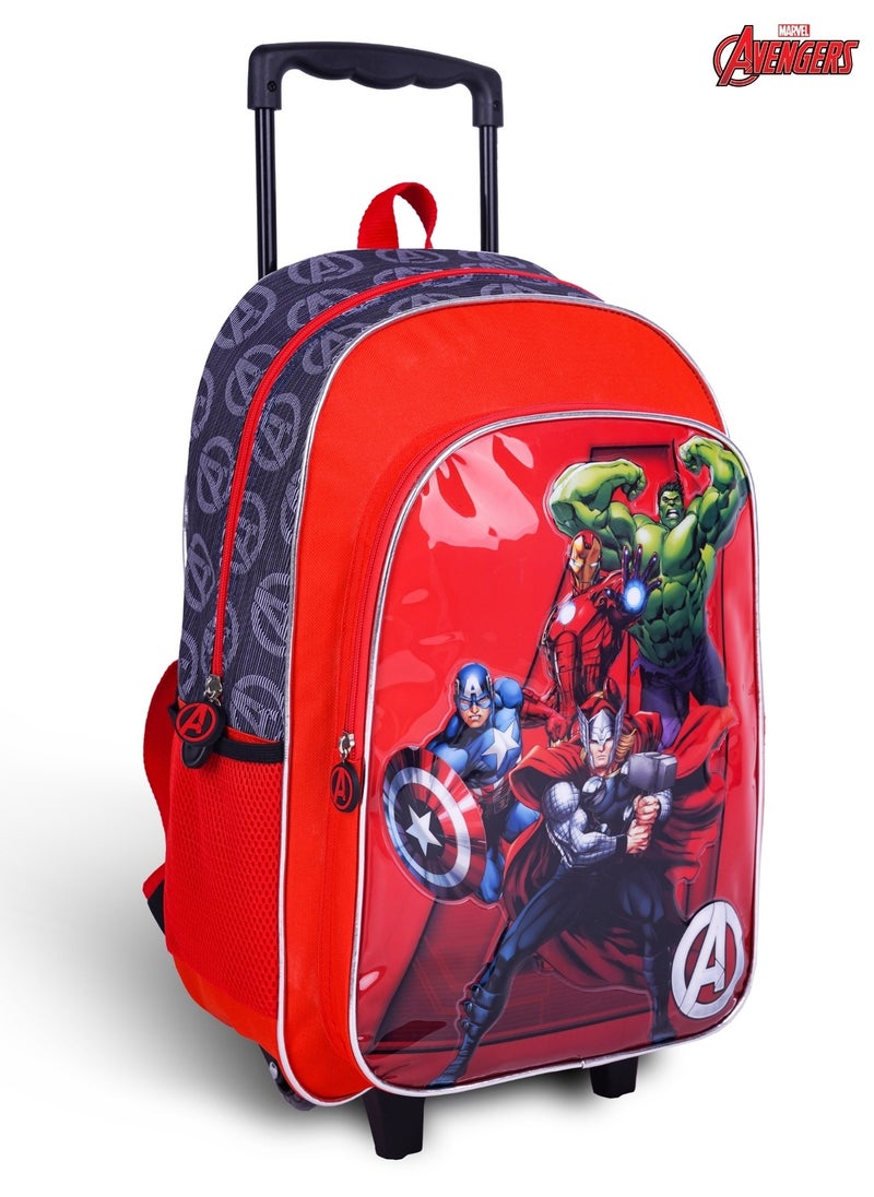Avengers 5-in-1 Trolley School Bag Set - Ergonomic Backpack, Water Bottle, Lunch Box, Insulated Bag & Pencil Case, Lightweight & Durable, for Boys 6+, Perfect for School & Travel