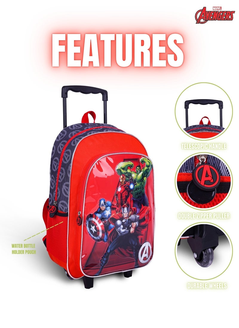 Avengers 5-in-1 Trolley School Bag Set - Ergonomic Backpack, Water Bottle, Lunch Box, Insulated Bag & Pencil Case, Lightweight & Durable, for Boys 6+, Perfect for School & Travel