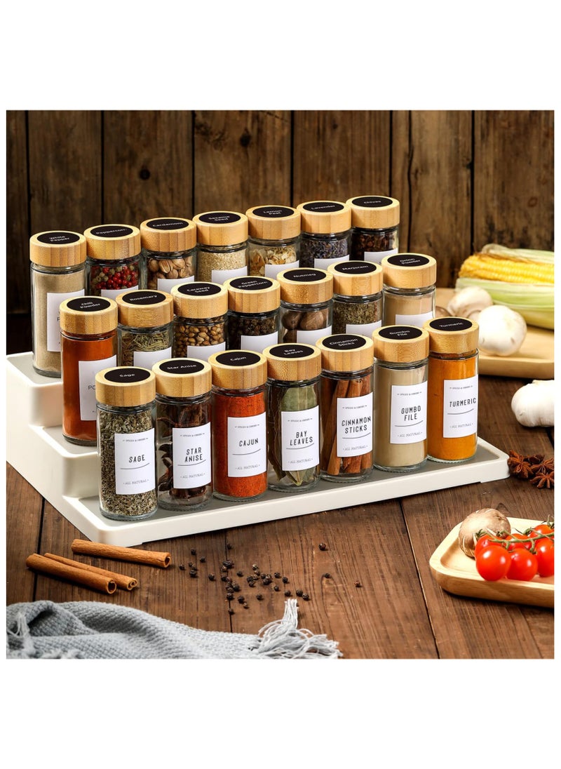 24 Glass Spice Jars Set 4oz Empty Rounded Spice Containers Glass Spice Box set with Bamboo Lids Labels Stickers Shaker Lids Paint Pen Silicone Collapsible Funnel Brush