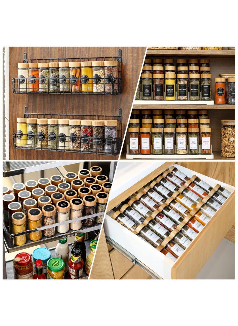 24 Glass Spice Jars Set 4oz Empty Rounded Spice Containers Glass Spice Box set with Bamboo Lids Labels Stickers Shaker Lids Paint Pen Silicone Collapsible Funnel Brush