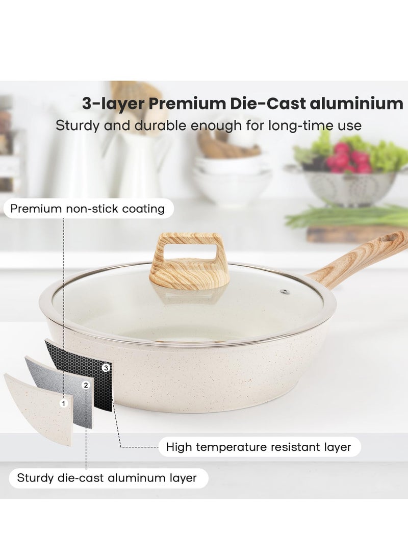 7 Pieces Pots and Pans Set with Lid Soup Pot, Nonstick For Kitchen, Maifan Stone Pot Cookware Cooking Set, Frying Pans, Saucepans, Stew Pot Cooking Pot Cookware PFOA Free,White