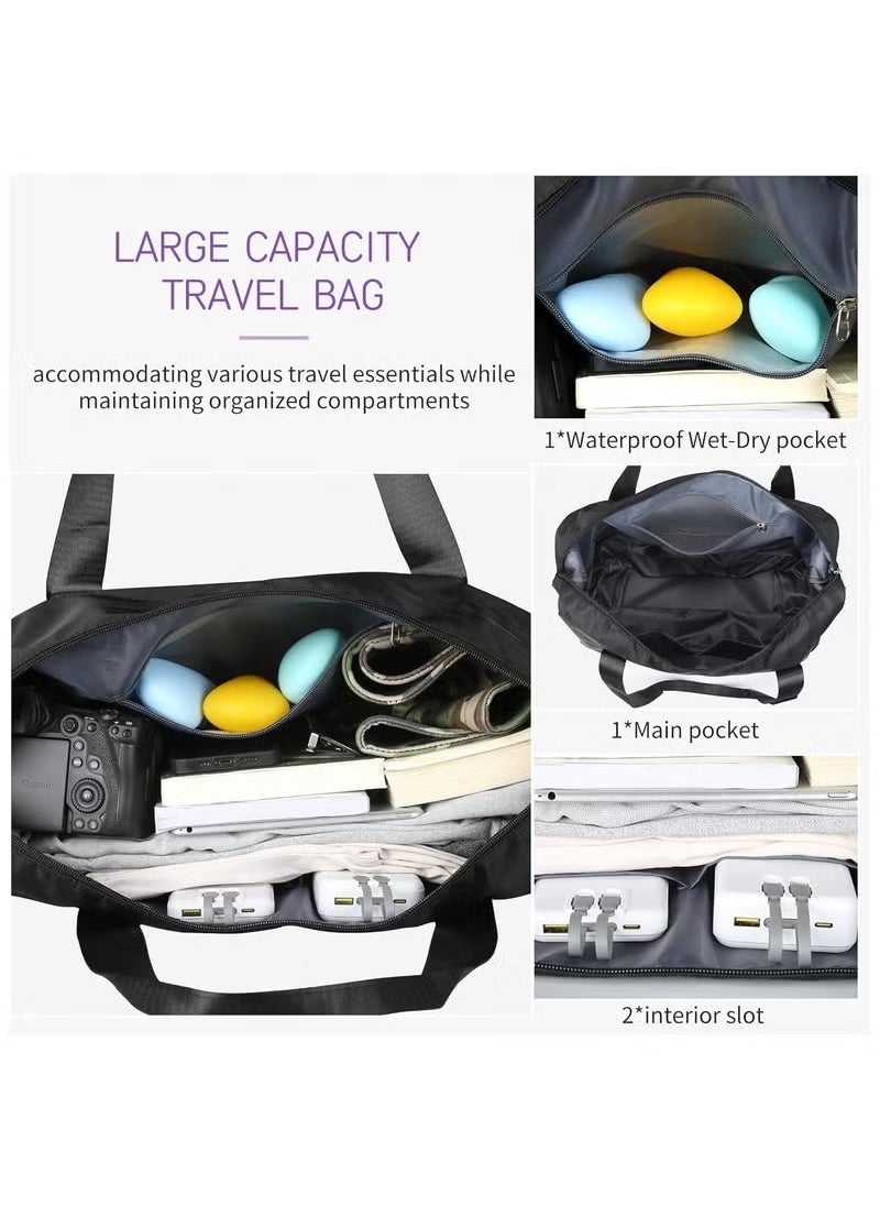 Rolling Duffle Bag with Wheels, Expandable Foldable Duffle Bag with Wheels and Handle for Travel, Rolling Luggage bag Carry on Duffel Bag, Wheeled Travel Duffle Bag, Large Weekend Bag (Black)