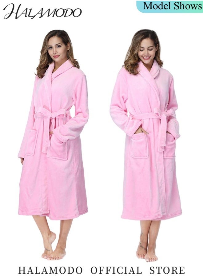Womens Bathrobe Ladies Fleece Plush Warm Long Robes Fleece Nightgown Sleepwear Winter Warm Robes Soft Fleece Long Robe Luxury Dressing Gown