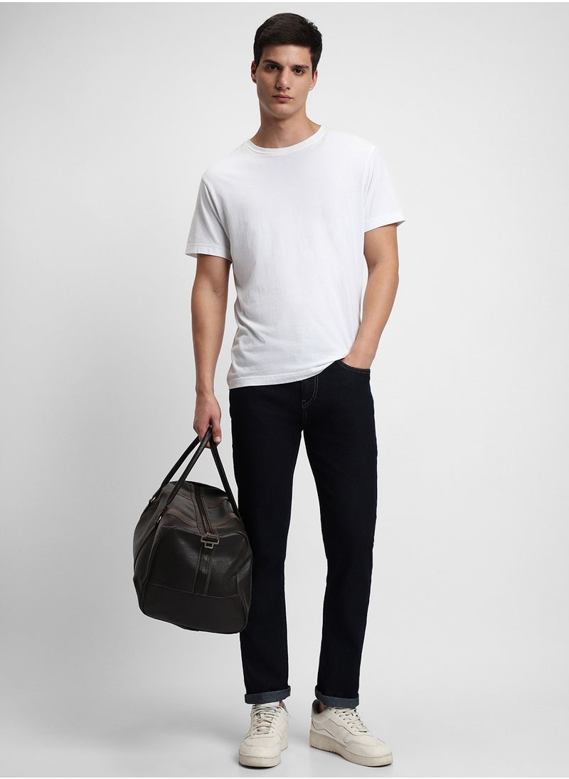 Straight Fit Indigo Men's Jeans with Button & Zip Closure (Cotton Poly Stretch)