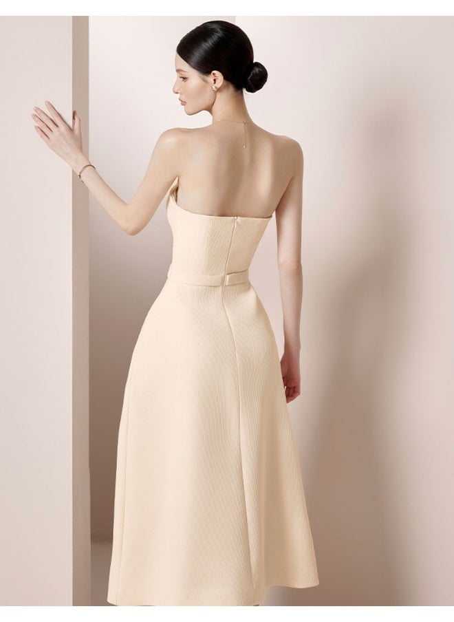 New Women's Embroidered Corset-Style Maxi Dress with Rhinestone Accents
