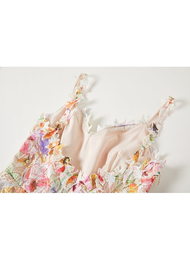 New Floral Lace Hollow-Out Backless Cami Dress for Tea Break