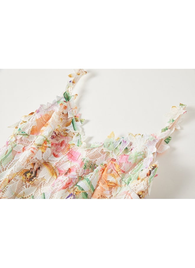 New Floral Lace Hollow-Out Backless Cami Dress for Tea Break