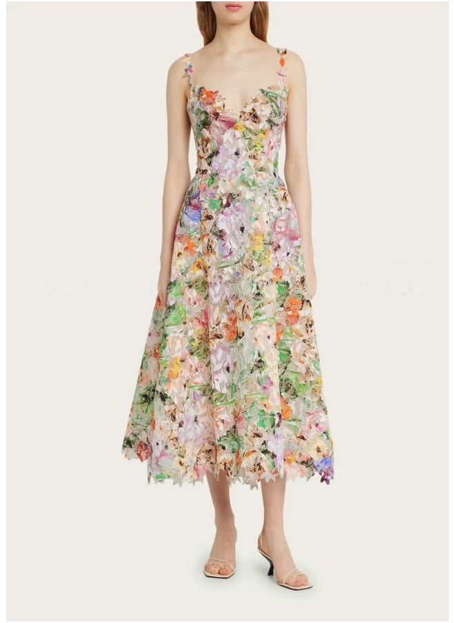 New Floral Lace Hollow-Out Backless Cami Dress for Tea Break