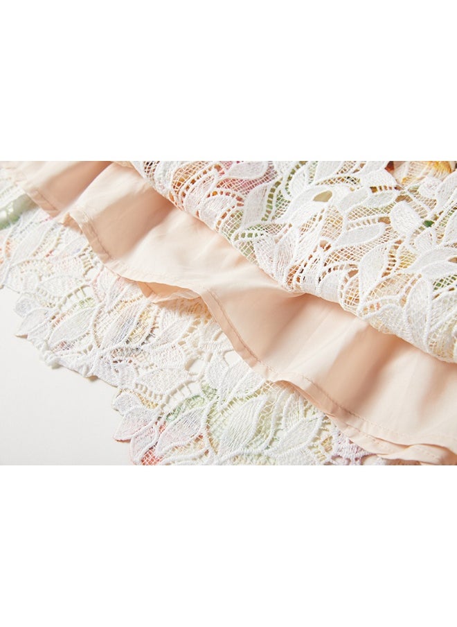 New Floral Lace Hollow-Out Backless Cami Dress for Tea Break