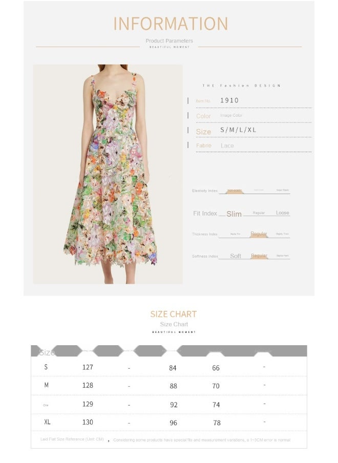 New Floral Lace Hollow-Out Backless Cami Dress for Tea Break