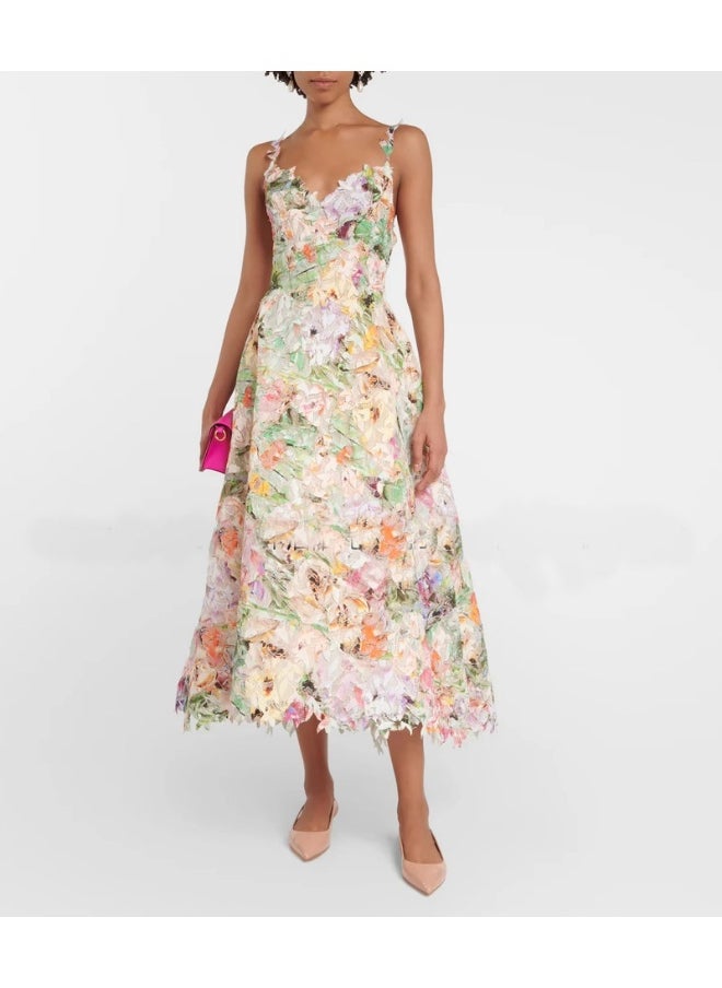 New Floral Lace Hollow-Out Backless Cami Dress for Tea Break