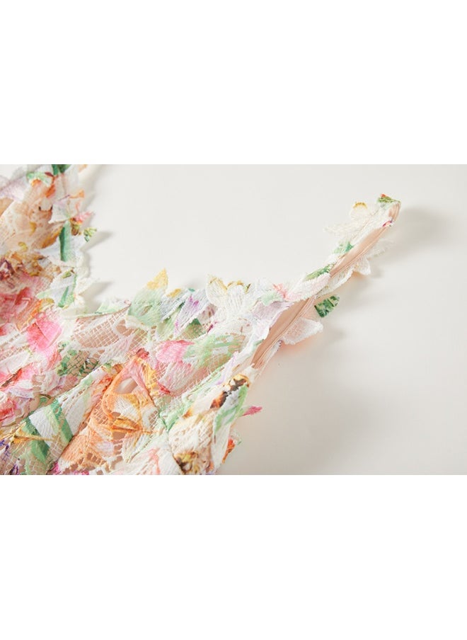 New Floral Lace Hollow-Out Backless Cami Dress for Tea Break