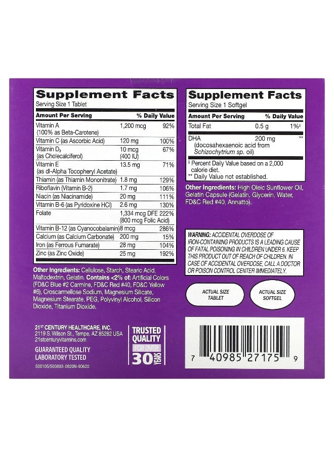 21st Century, Prenatal Multivitamin Plus DHA, 2 Bottles, 60 Tablets / 60 Softgels