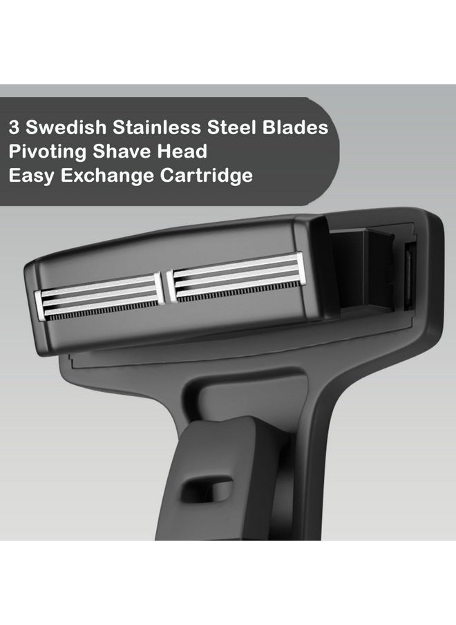Earback Back & Body Shaver For Men (Diy) Premium Quality Long Reach Folding Ergonomic Handle Triple Blade Pivoting Cartridge