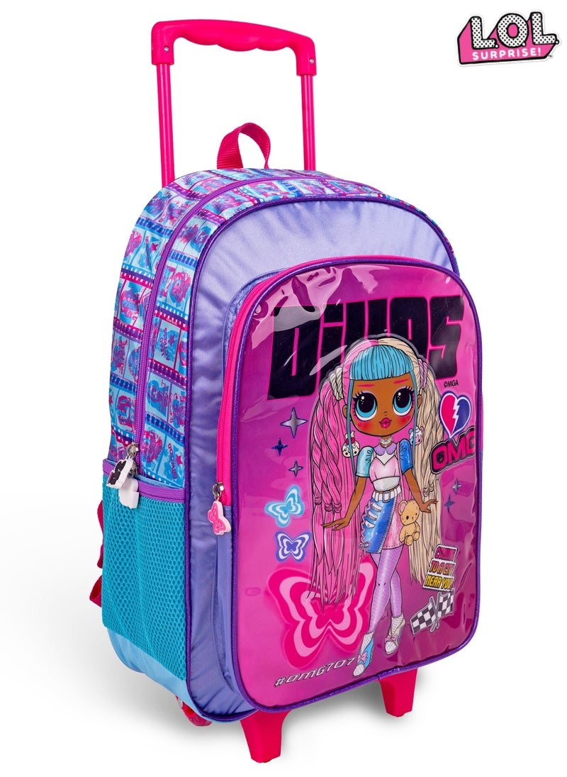 LOL-OMG  18 Inch Kids 3-in-1 Trolley School Bag Set - Ergonomic Backpack, Insulated Lunch Bag & Pencil Case,Lightweight, Durable, Students 6+ - Perfect for Travel & School,For Girls