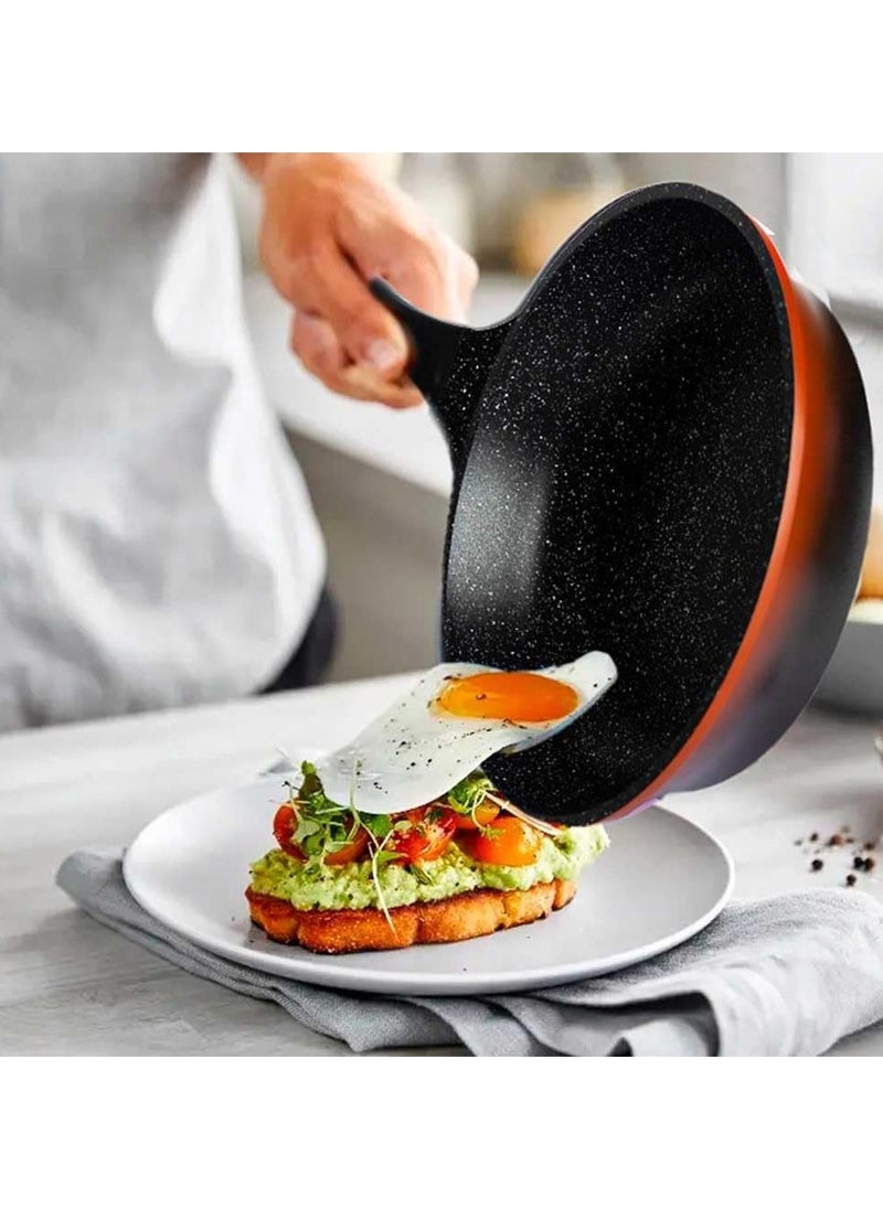 17 Piece Cast Aluminium Non-Stick Pan Set Lava Rock Induction Gas Glass Lid + Tools RL-ES1014M ( Red )