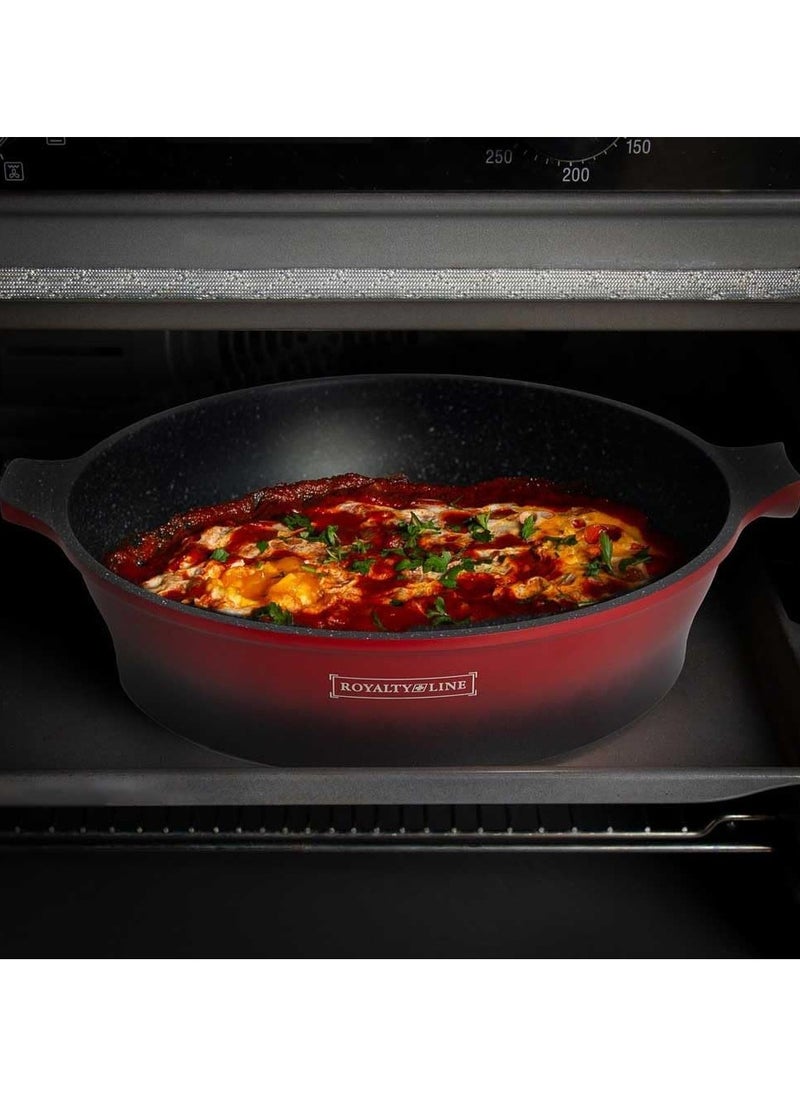 17 Piece Cast Aluminium Non-Stick Pan Set Lava Rock Induction Gas Glass Lid + Tools RL-ES1014M ( Red )