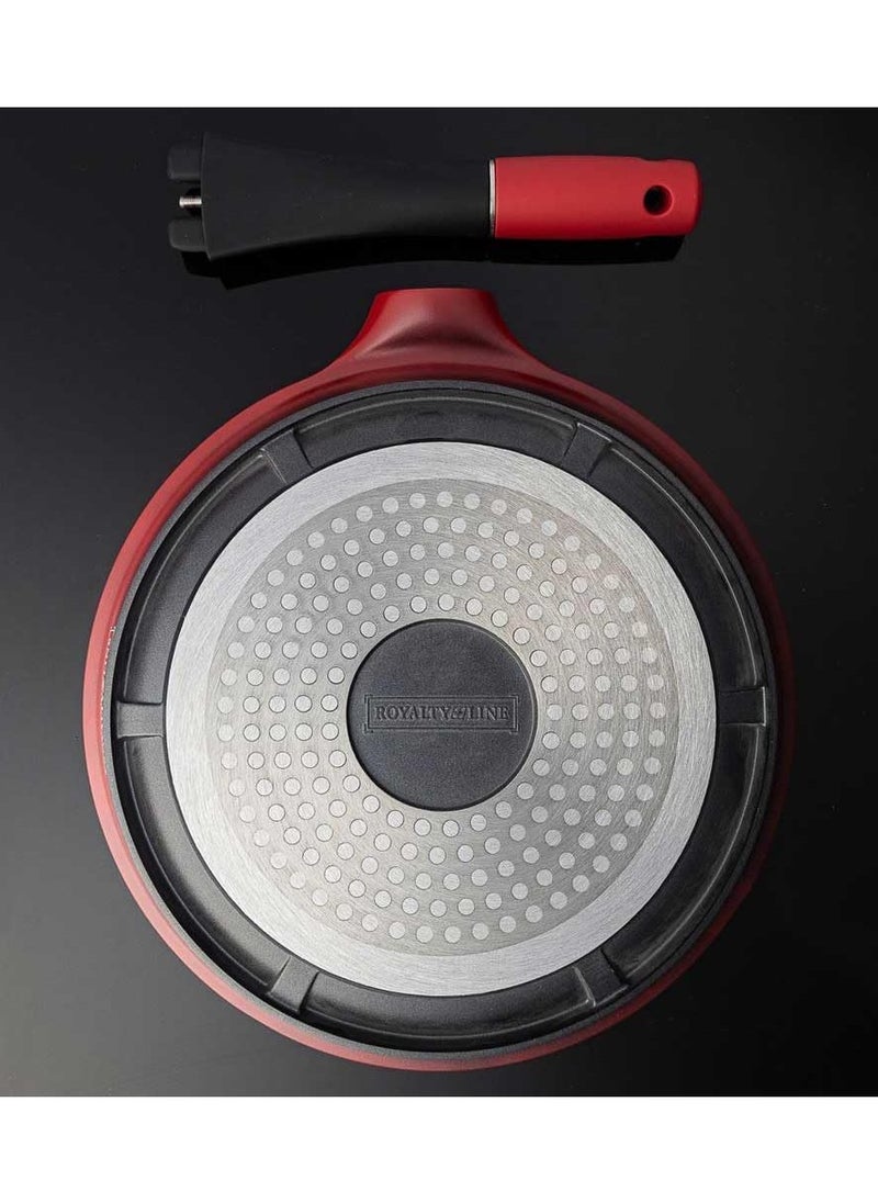 17 Piece Cast Aluminium Non-Stick Pan Set Lava Rock Induction Gas Glass Lid + Tools RL-ES1014M ( Red )