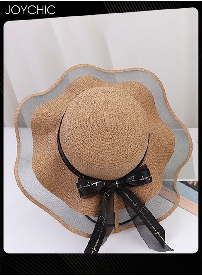Women Summer Fashion Wide Brim Sun Protection Hat Ladies Outdoor Travel Foldable and Portable Hat with Adjustable Strap