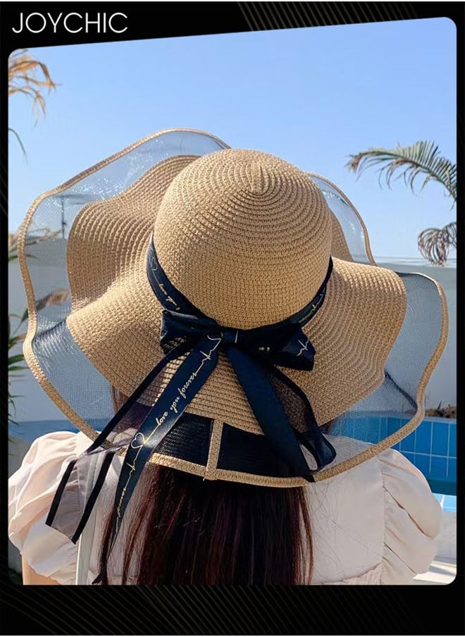 Women Summer Fashion Wide Brim Sun Protection Hat Ladies Outdoor Travel Foldable and Portable Hat with Adjustable Strap