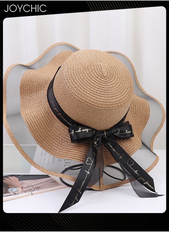 Women Summer Fashion Wide Brim Sun Protection Hat Ladies Outdoor Travel Foldable and Portable Hat with Adjustable Strap