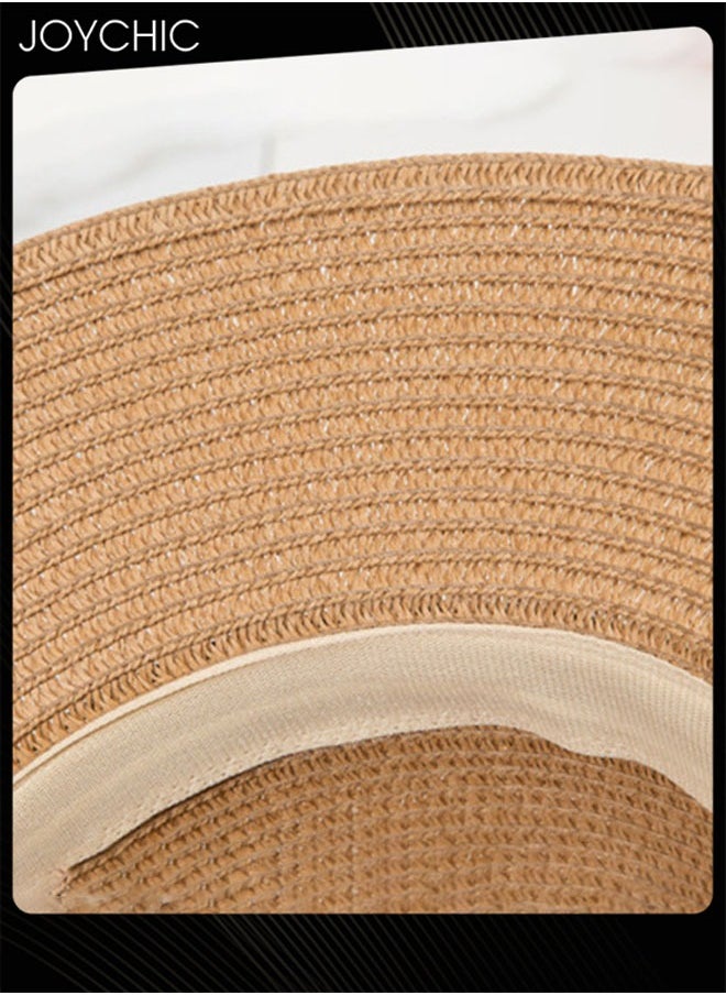 Women Beach Sun Straw Hat Classic Fedora Wide Brim Sun Protection Travel Foldable Portable Hat