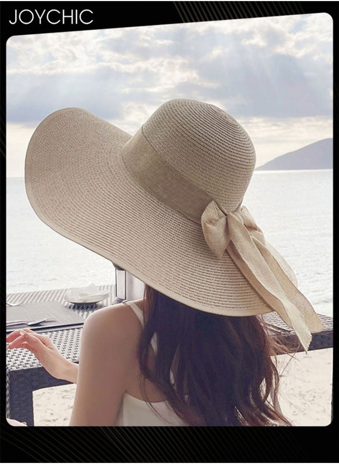 Trendy Travel Straw Hat for Women Summer Wide Brim Sun Protection Hat Lightweight Foldable Outdoor Beach Sun Hat
