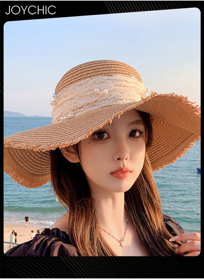 Sweet Big Bow Summer Beach Sun Hat for Women Fashionable Wide Brim Sun Protection Hat for Travel Outdoor