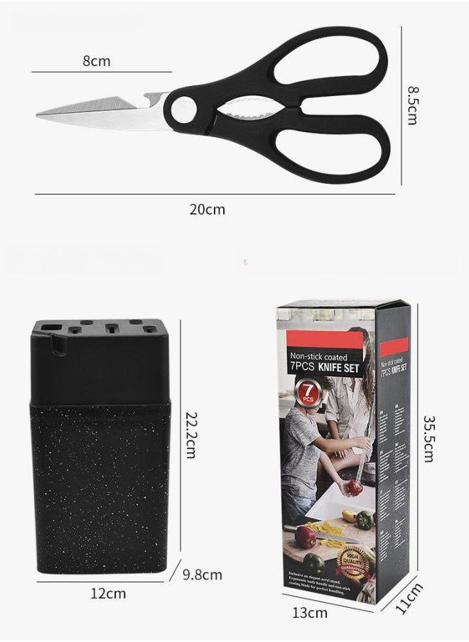 Kitchen Knife Set,7pc Stainless Steel Knife Set for Kitchen – Sharp Chef Knife, Scissors & Sharpener with Marble Handles & Knife Holder – Cutlery Set for Home & Professional Chefs