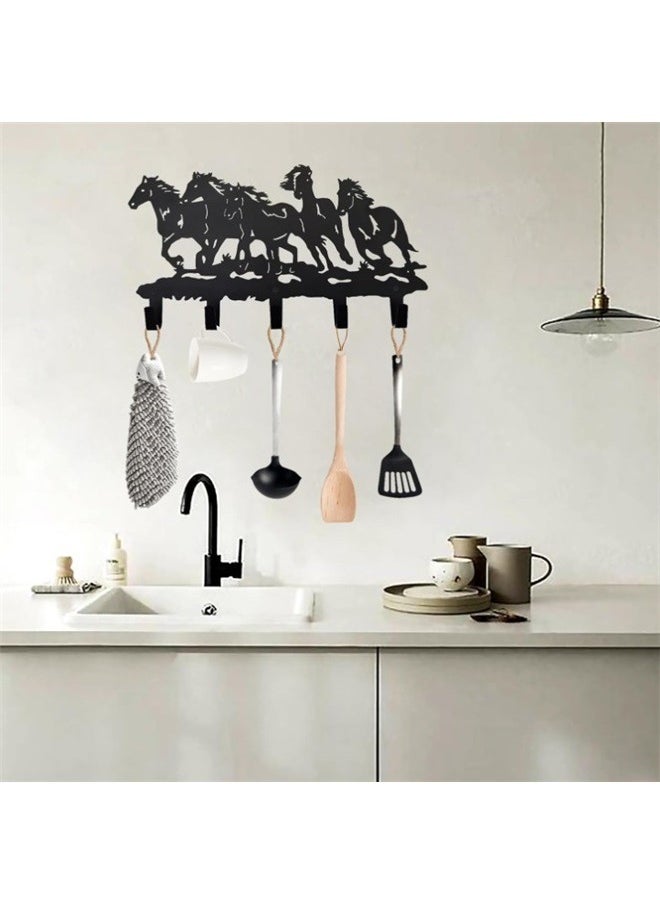 Horse Shaped Wall Pediment Hanger Black 40 x 22cm，Horse Coat Hooks Wall Art Decor-Horse Hangers and Key Holder-Clothes Rack and Backpack Hanger-Coat Hooks Home Decor for Storage, Living Room, Hallway, Office