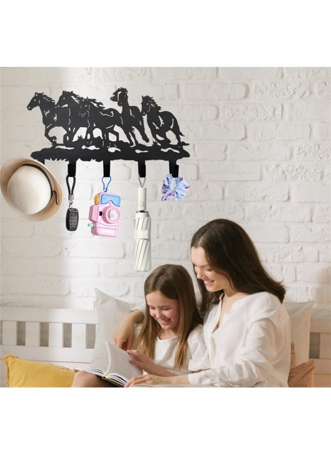 Horse Shaped Wall Pediment Hanger Black 40 x 22cm，Horse Coat Hooks Wall Art Decor-Horse Hangers and Key Holder-Clothes Rack and Backpack Hanger-Coat Hooks Home Decor for Storage, Living Room, Hallway, Office