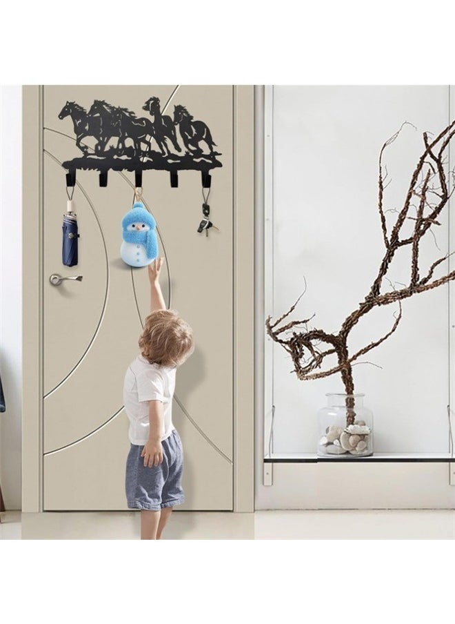 Horse Shaped Wall Pediment Hanger Black 40 x 22cm，Horse Coat Hooks Wall Art Decor-Horse Hangers and Key Holder-Clothes Rack and Backpack Hanger-Coat Hooks Home Decor for Storage, Living Room, Hallway, Office