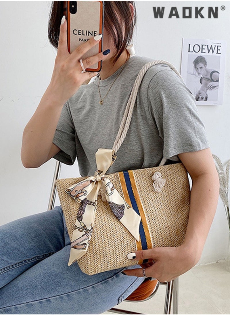 Women Straw Woven Shoulder Bag Summer Beach Travel Crossbody Handbag Classics Satchel Purse Woven Handbags Women Straw Tote Bag with Zip,Summer Beach Bag Side Bag for shopping,work,dating,travel